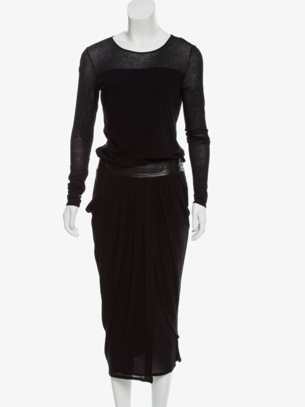 Soft Helmut Lang Long Sleeve Maxi Dress with Leather Belt